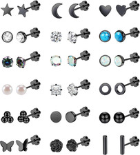 Surgical Steel Earrings for Women Men Hypoallergenic Flat Back Stud Earrings for