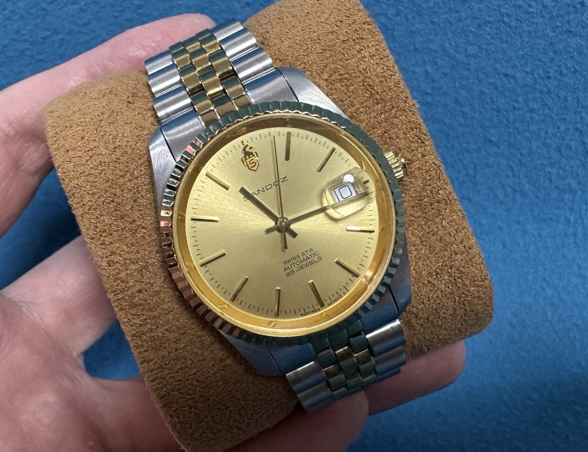 ク*ン様 ヴィンテージ自動巻きスイス時計 36mm（Sandoz）1991年製 Vintage SANDOZ Rare Gold Dial men's automatic watch date 36mm ETA