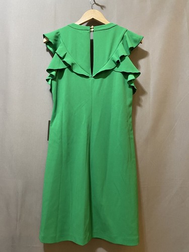 NWT VINCE CAMUTO Women Ruffle Sleeve Split Neck Stretch Shift Dress SZ 10 Green - Picture 8 of 13