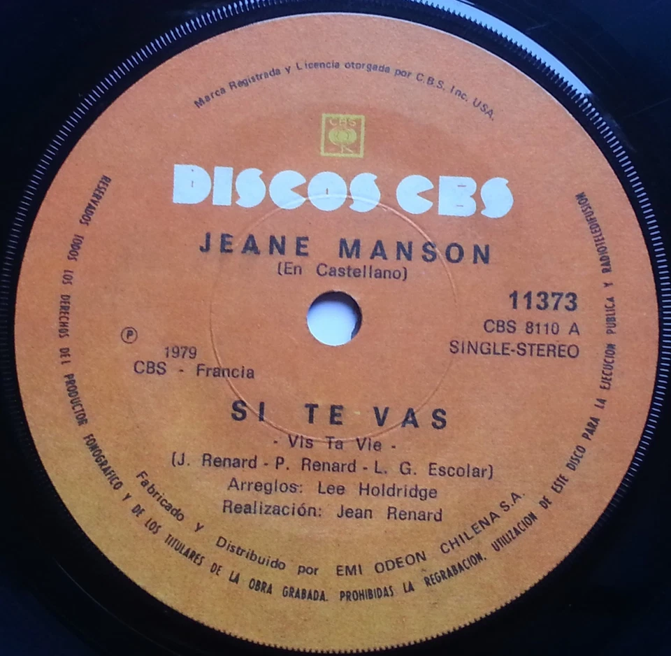 JEANE MANSON VIS TA VIE SI TE VAS (SUNG IN SPANISH) 1979 MEGARARE CHILEAN PRESS! - Image 2 of 4