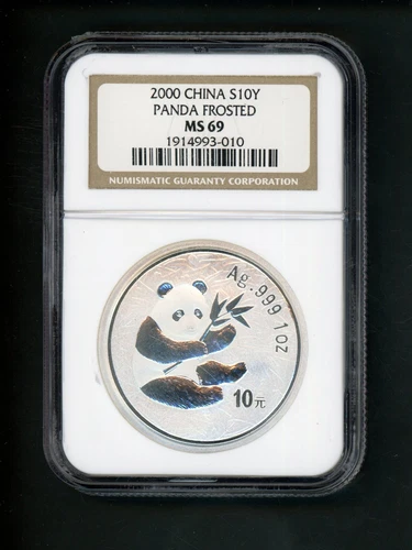 China PRC People's Republic 1 oz 2000 Silver 10Y Yuan Panda  Frosted NGC MS 69