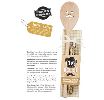 Gilde Holz Kochlöffel+Gewürzmischung Chef Koch Männergeschenk Grill Party