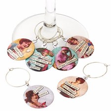 Funny Vintage Women Wine Glass Charms - Set of 6 Wine Tags Markers CLOSING DOWN