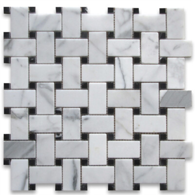 L651XH Basketweave Statuary Statuario White Marble 1x2 Mosaic Tile Honed