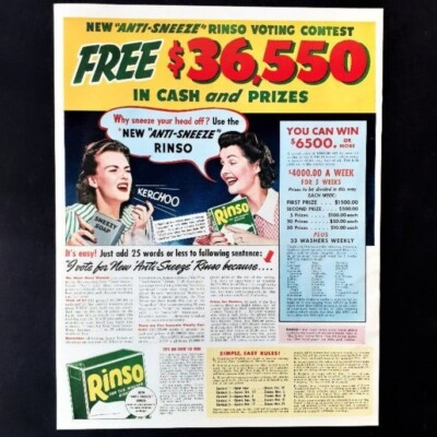 Vintage 1940 Rinso soap dish and laundry soap contest advertisment