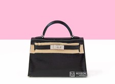 New Hermes Black Lizard Mini Kelly Ii 20 Palladium Phw Pochette Bag Handbag