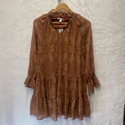 Versona Prairie Dress Short Country Western Small Brown Paisley Tiers Flowy  | eBay