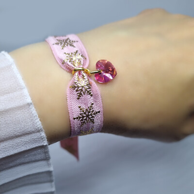 Textil-Armband mit Swarovski Elements Herzen Weihnachten Freundschaftsarmband  