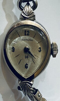 Hamilton 10 K White Gold Filled 17 Jewels Hand Wind Pear-Shaped Ladies  Watch