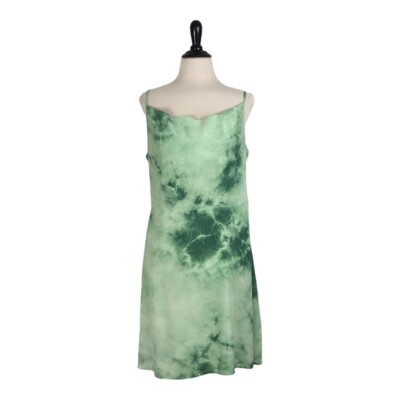 LULU'S Womens SLIP DRESS M Mini Tie Dye Artsy Boho Green Tank Y2K Hippie Art