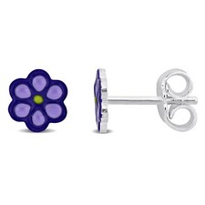 Amour Sterling Silver Purple Flower Stud Earrings