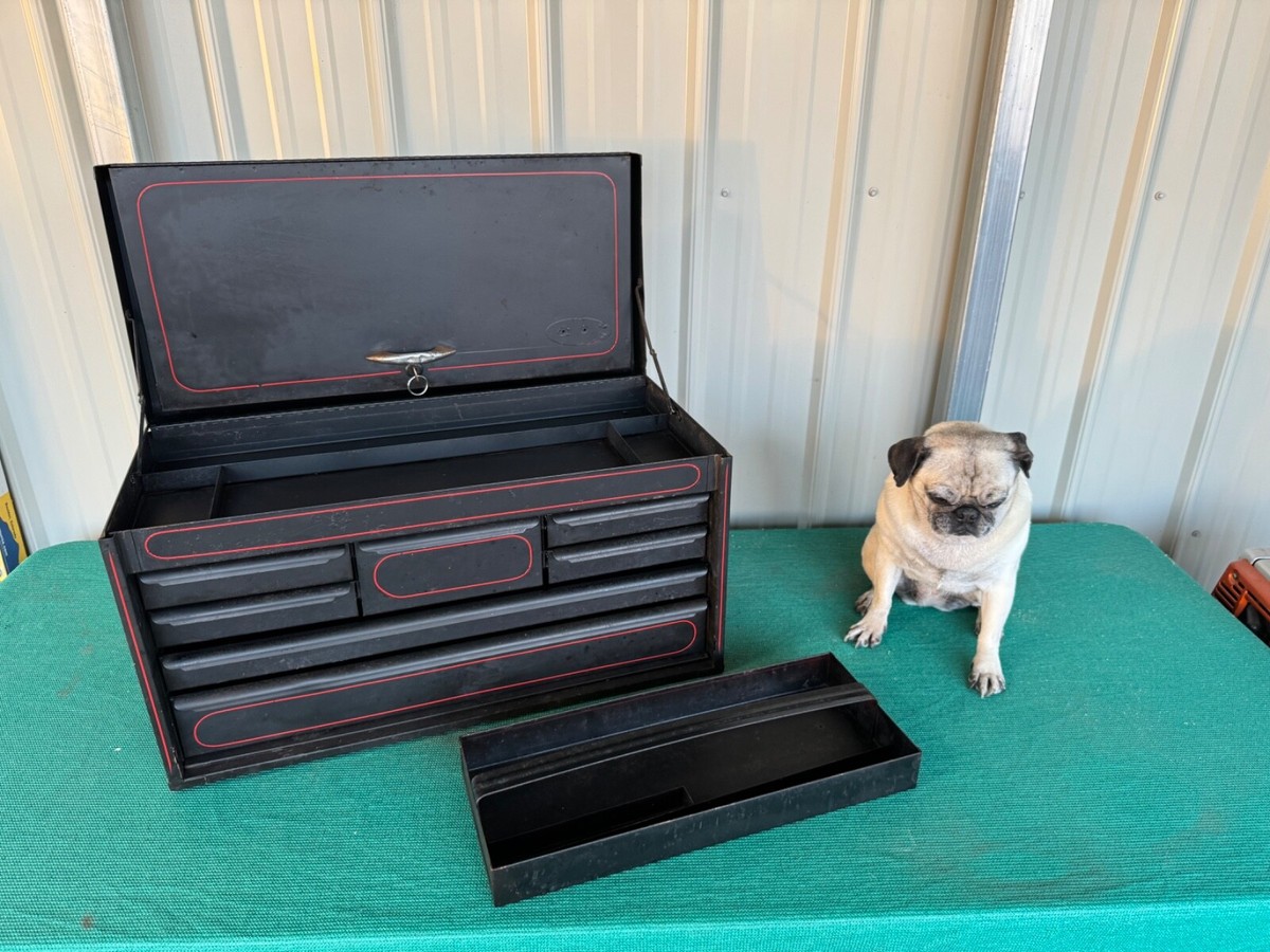 Vintage 7 Drawer Tool Box Chest Flip Top with Lock + Key (26