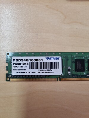 Patriot 4GB DIMM DDR3 1600 (PC3 12800) Desktop RAM PSD34G160081