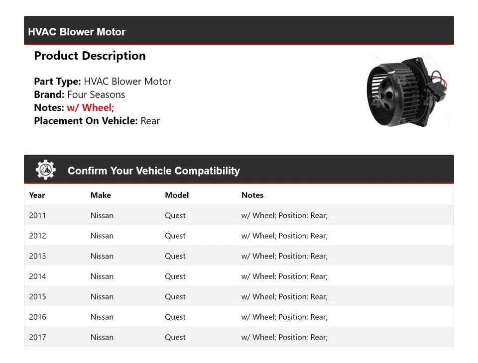 Задний двигатель вентилятора для Nissan Quest 2011-2017 годов выпуска 4 сезона 2012 2013 2014 2015 годов выпуска - Изображение 2 из 4