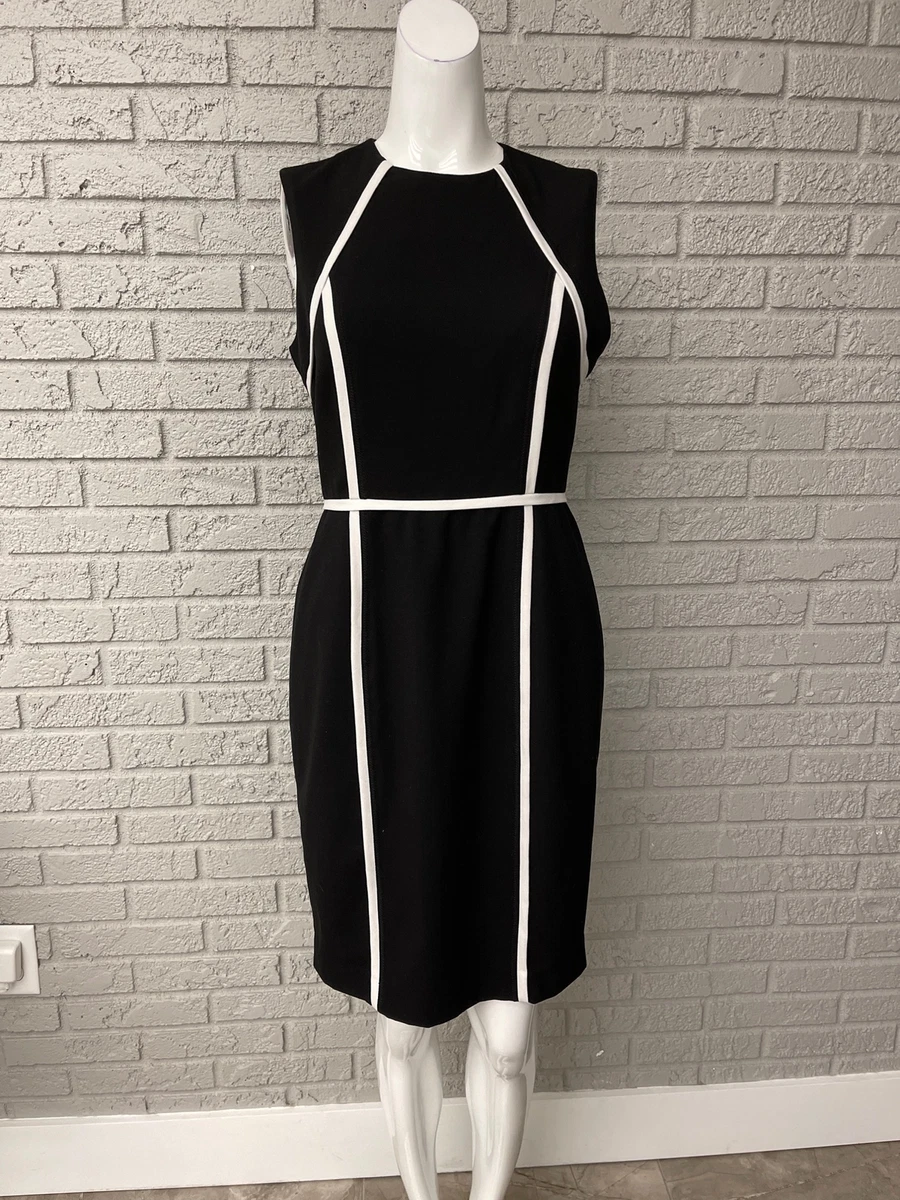 Calvin Klein Black White Piping Sheath Dress Size 4 eBay