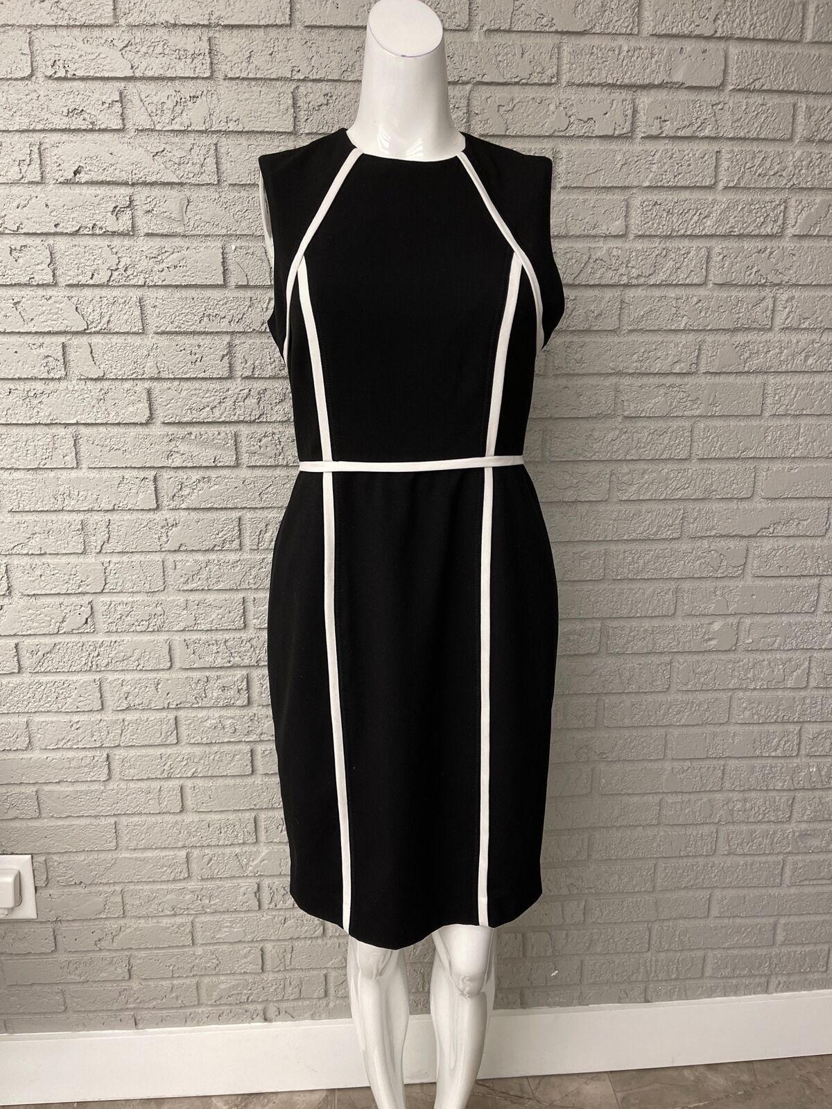 Calvin Klein Black & White Piping Sheath Dress Size 4 | eBay
