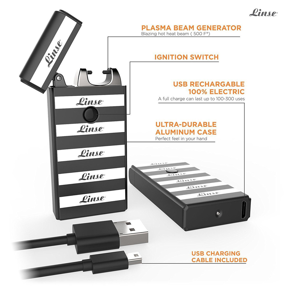 Plasma Electric Arc Flameless USB Rechargeable Windproof Cigar Lighter-1351