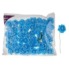 Mega Crafts - 3" EVA Rose Foam Flower with Stem - Light Blue, Set of 48