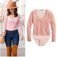 J. Crew  Blush Pink Long Sleeve Velvet Bodysuit