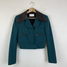 Maison Margiela Coat Jacket Wool Leather Collar Teal Green Blue It 42 Uk 8 10