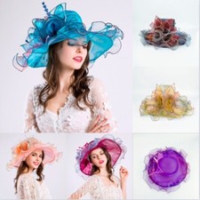 Chapeau Dame Organza Maille Fluide Pliable Large Bord Beach Fleur Mariage