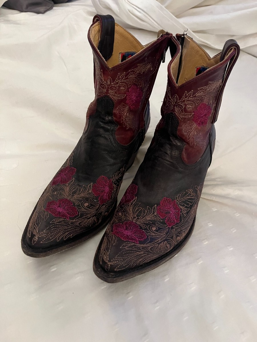 Old Gringo Laurel brown leather Zip Ankle Boots Embroidered
