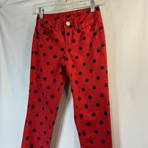 Justice Premium Girls Simply Low Red Skinny Jeans Navy Dots 10R Ladybug Pants - Picture 2 of 15