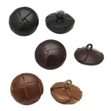 Genuine Leather Buttons - Black & Brown Vintage Style - 6 Pack
