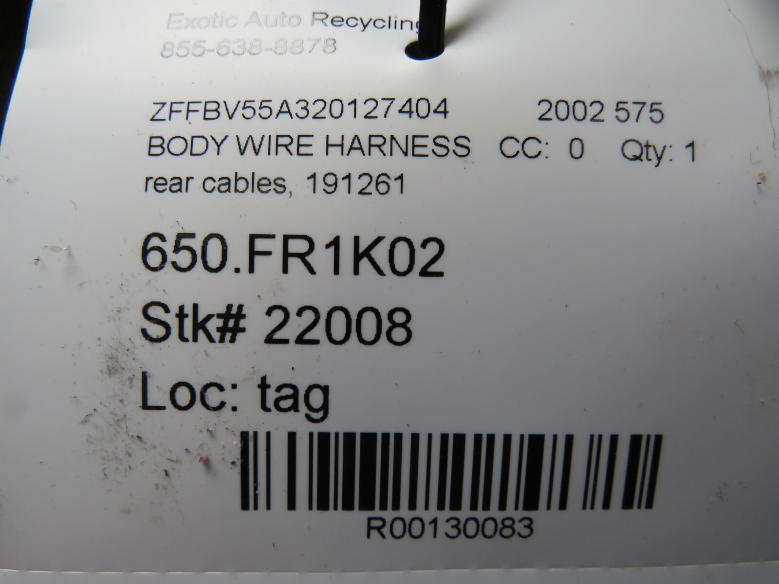 Ferrari 575, Rear Connection Cable, Wire Harness, Used, P/N 191261