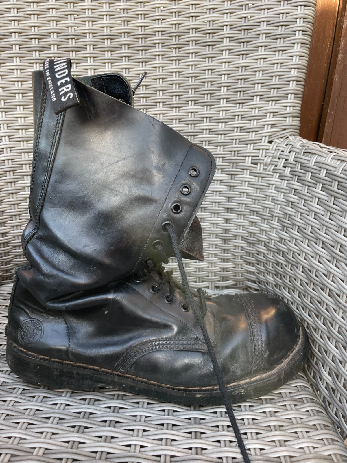 Men's Grinders Black 14 Hole Men's Safety Steel Toe Boots, Workwearor