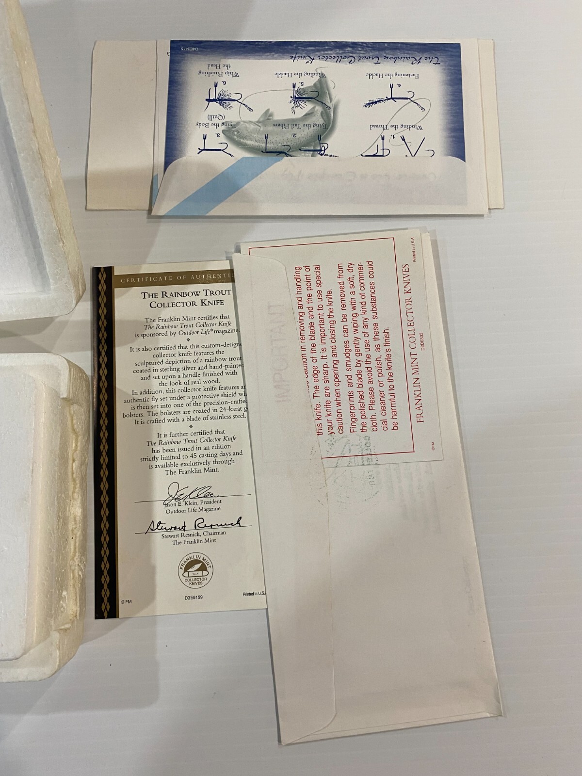 Franklin Mint Rainbow Trout Pocket Knife Limited Box and Paper Work