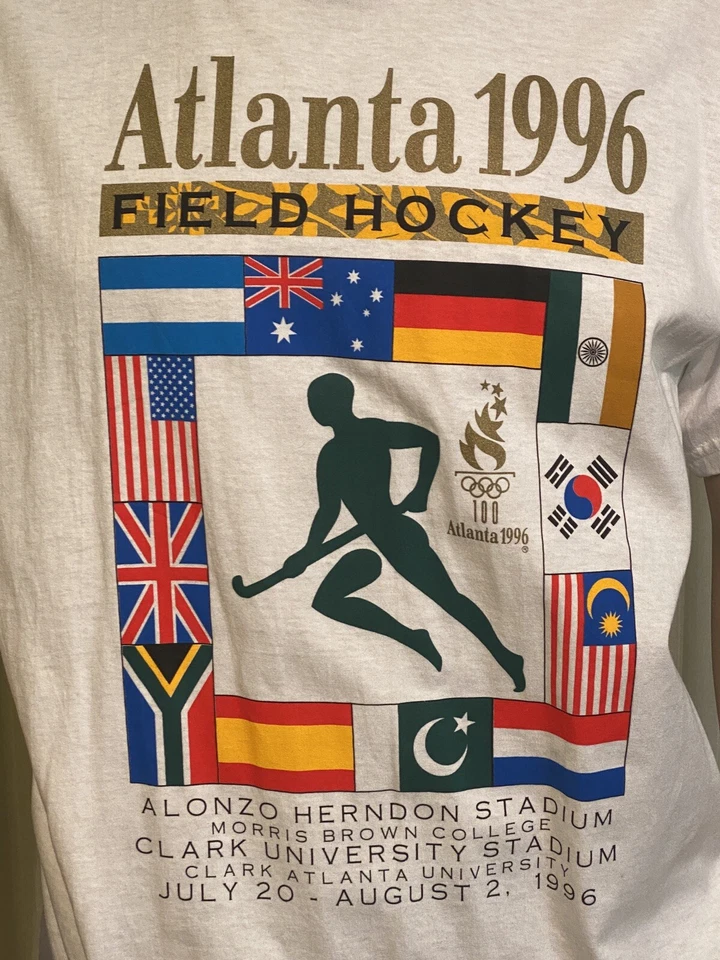 Nueva con etiquetas Camiseta Blanca Campeón de Hockey sobre Campo Juegos Olímpicos de Atlanta 1996 Grande 100% Algodón Foto 2 de 4