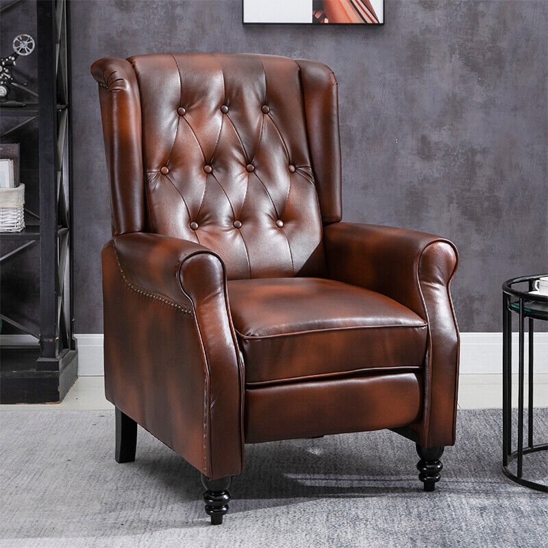 Luxury Retro Brown Pu Leather Recliner, Luxury Recliners Leather