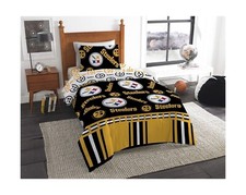 Pittsburgh Steelers NFL 4 piezas juego de cama edredón doble negro/dorado/blanco NUEVO