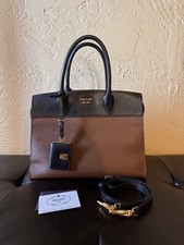 Prada Designer  Black/Brown Saffiano and City Esplanade Bag with Gold hardware