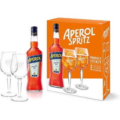 Aperol Aperitif Bitter Geschenkset mit 2 Gläsern - 0,7 Liter / 11 % Vol