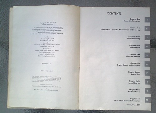 EVINRUDE/JOHNSON OUTBOARD MOTOR SHOP MANUAL, Clymer, 1.5-35 HP, 1965-1978 - Picture 4 of 6