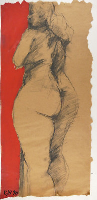 Kerstin Harjes Akt Mischtechnik Papier monogrammiert 1990 53x25 cm R-211h