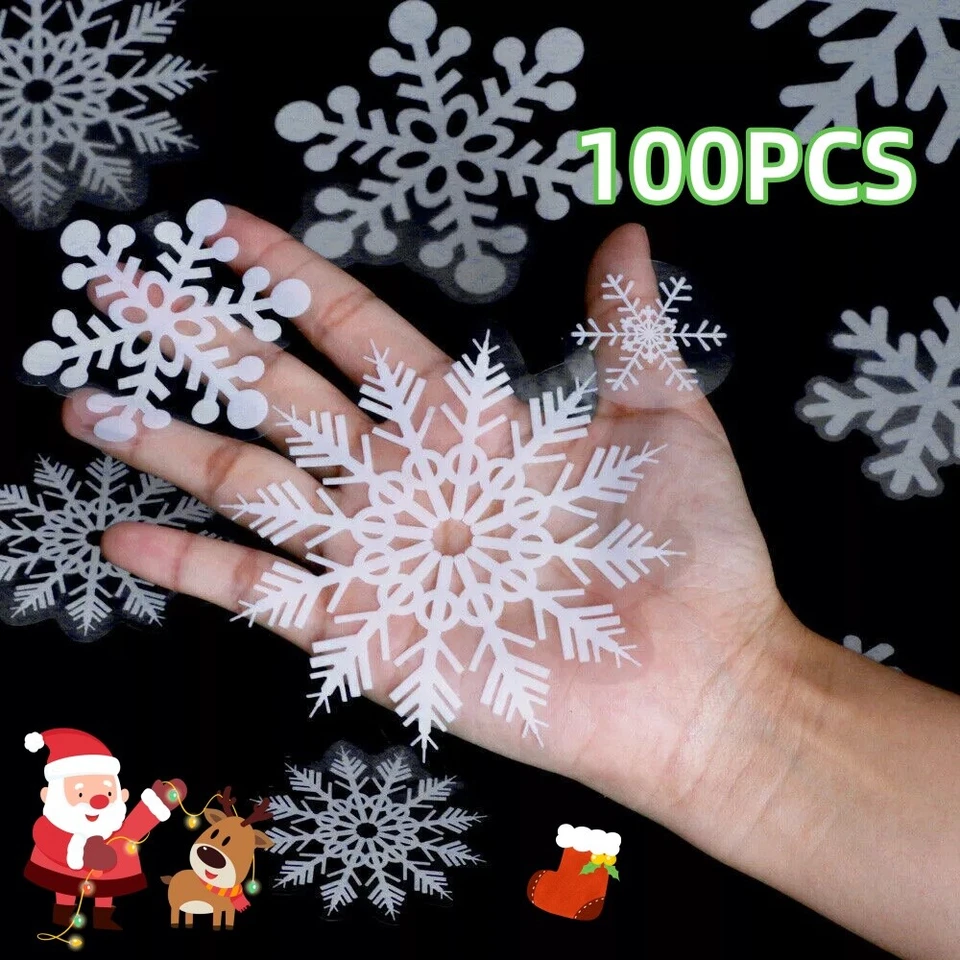 Reusable Christmas Window Snowflakes Stickers Clings Decal Decorations 100PCS