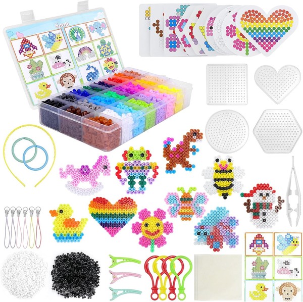 BüGelperlen Set 5Mm, 24 Farben Steckperlen Mit 4 BüGelperlen Platten, 6300 B-image
