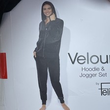 Felina Women's M Velour Hoodie Jogger Set Black H0530