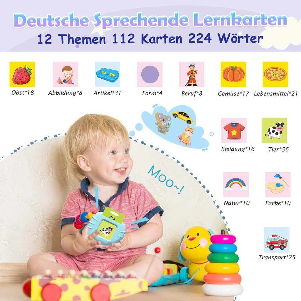 Lernspielzeug für Kinder ab 1 2 3 4 5 6 Jahr 112 Blätter Lernkarteikarten 224... - Bild 2 von 4