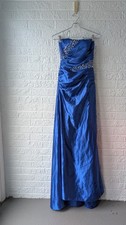 Royal Blue beaded prom strapless ribbon laced up back size 6