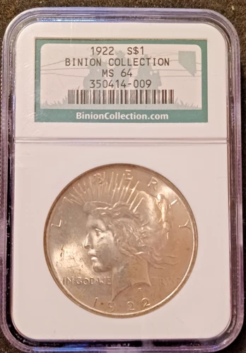 1922 $1 Peace Dollar from the Binion Collection NGC MS64