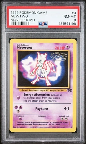 1999 POKEMON GAME MOVIE MOVIE PROMO #3 MEWTWO PSA 8