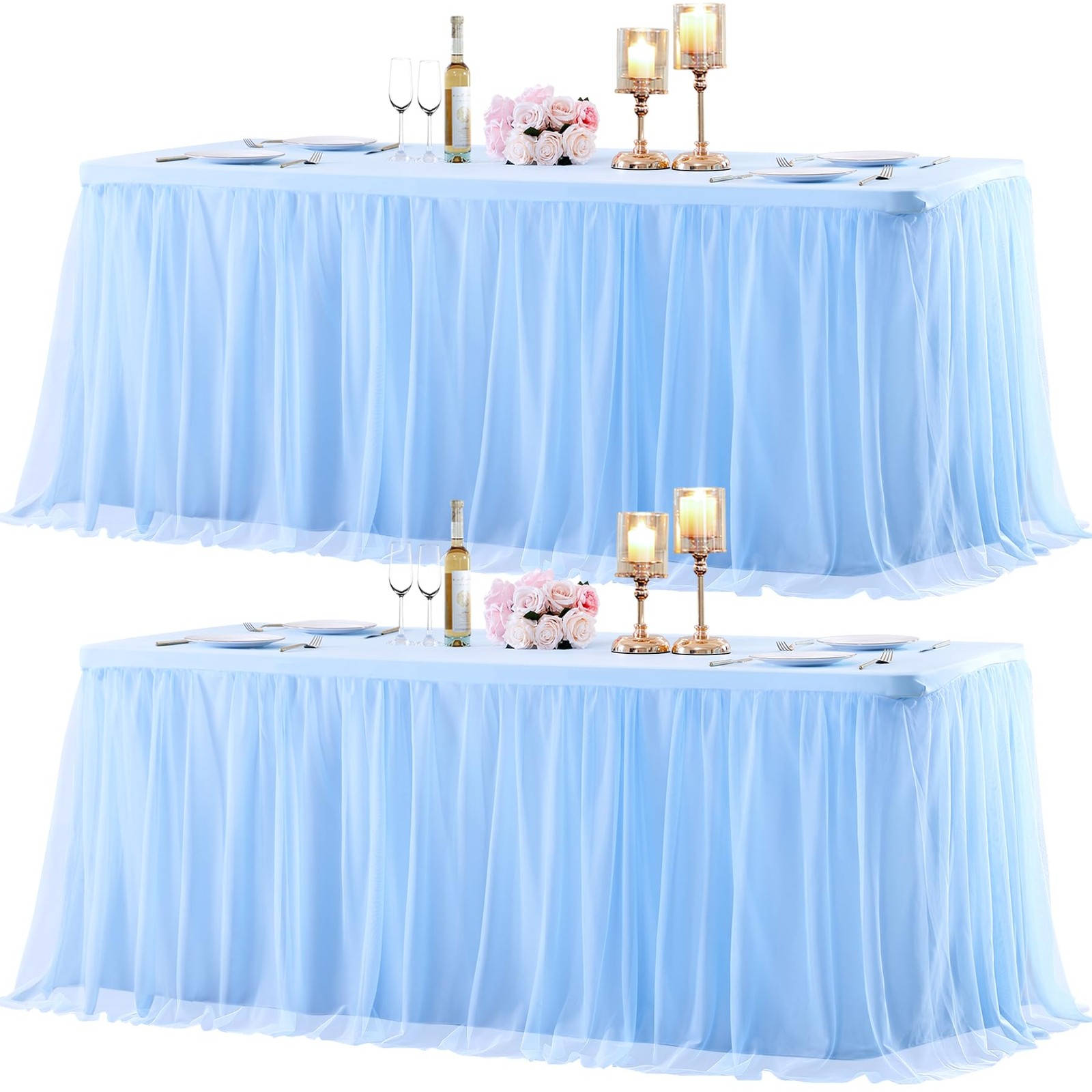 2 Pack Baby Blue Table Cloth for 6 Foot Rectangle Tables, St