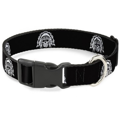 Plastic Clip Collar Native American Skull Black/White Large 15-24''
