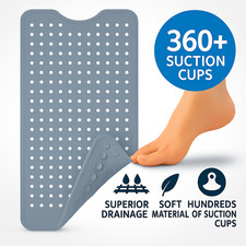 Non Slip Bath Mat for Tub and Shower 39x16 Extra Long Soft Grip Drain Holes Gray