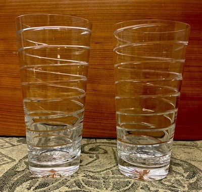 Block Coil Crystal Cooler Tumbler 7  Tall 3 1/2  Wide Spiral Cut EUC Set of 2