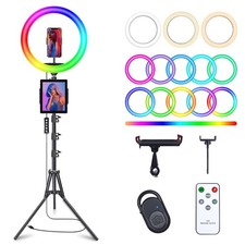 Ring Light 10 LED 73 Tripod Stand Phone Holder 48 RGB Musical MJ26 Selfie Camera